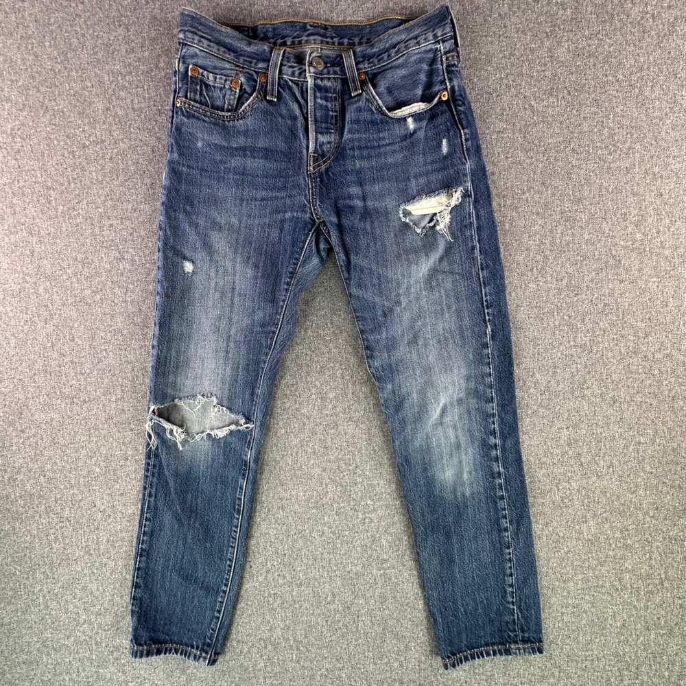 Levi's Jeans Womens 25 501 Taper Blue Distressed Button Fly Excellent